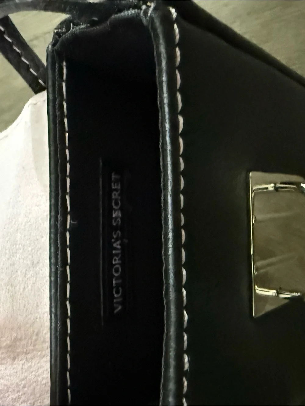 Victoria's Secret Black Leather Crossbody Phone Pouch with Silver Hardware